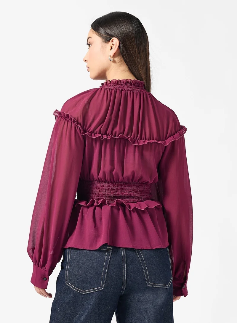 Ginger Ruched Boho Peasant Top