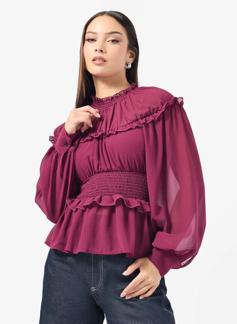 Ginger Ruched Boho Peasant Top