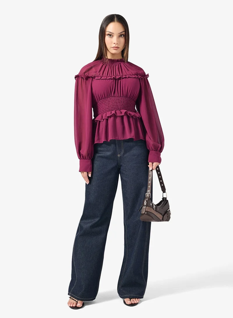 Ginger Ruched Boho Peasant Top