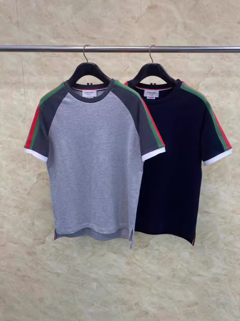Tb Arrival Ribbon Contrast Striped Short Sleeve Men'S And Women'S Couples Casual Fashion All-Match T-Shirt - Image 2
