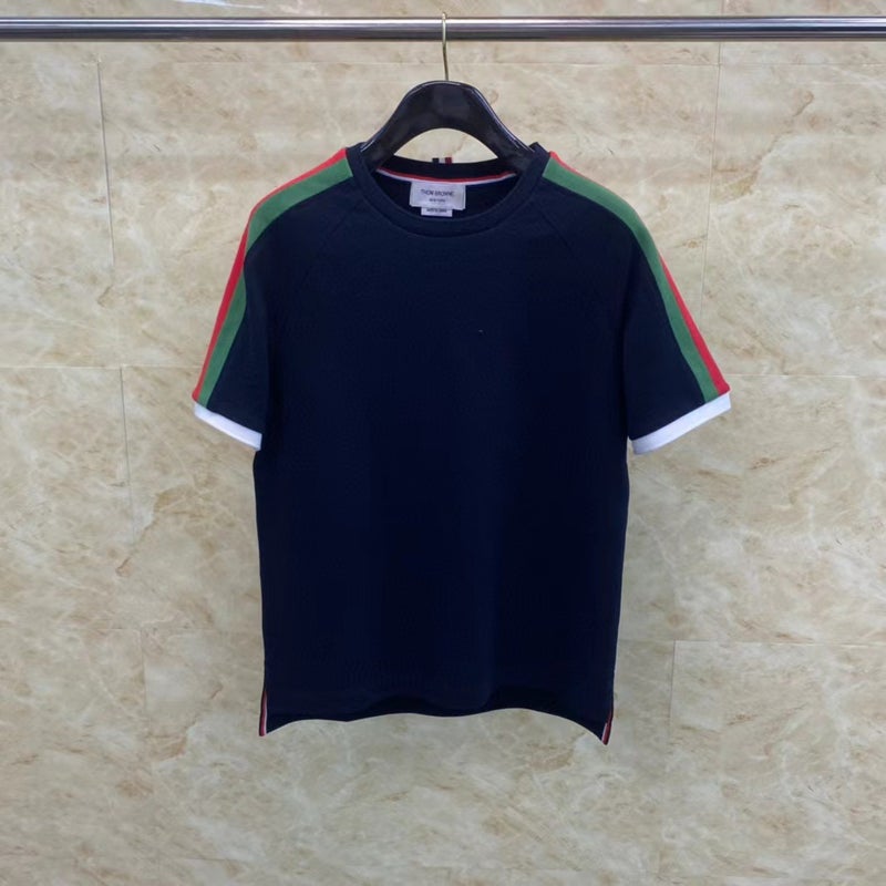 Tb Arrival Ribbon Contrast Striped Short Sleeve Men'S And Women'S Couples Casual Fashion All-Match T-Shirt - Image 1