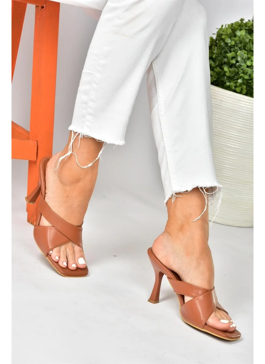 Fox Shoes Brown Cross-Strapped Thick Heeled Women's Slippers P590033009