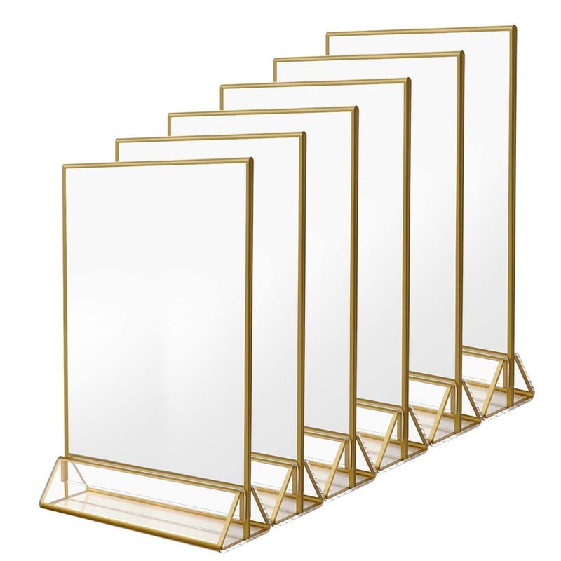 NIUBEE 6Pack 85 x 11 Acrylic Sign Holder with Gold Frames and Vertical Stand Ideal for Display Wedding Table Numbers Double Sided Picture Clear Photos Menu Holders