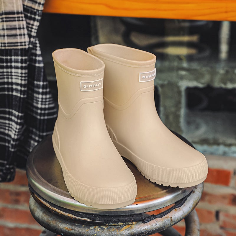 Korean Mid-Calf Rain Boots Casual Non-Slip Waterproof Khaki 