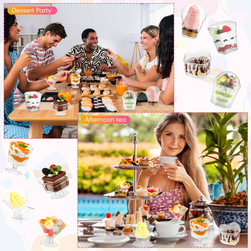 Remerry 296 Pack Plastic Dessert Cups with Lids and Spoons Toothpicks 2/3/4/5/6 oz 8 Styles Clear Mini Appetizer Cups Disposable for Serving Fruit Ice Cream Pudding Weddings Party(Classic Style) - Image 4