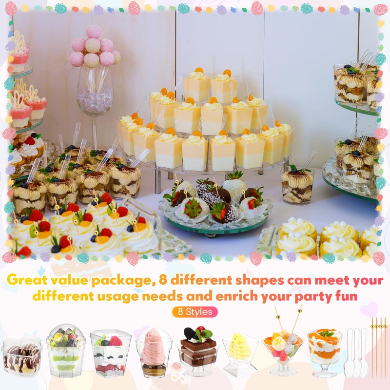 Remerry 296 Pack Plastic Dessert Cups with Lids and Spoons Toothpicks 2/3/4/5/6 oz 8 Styles Clear Mini Appetizer Cups Disposable for Serving Fruit Ice Cream Pudding Weddings Party(Classic Style) - Image 5
