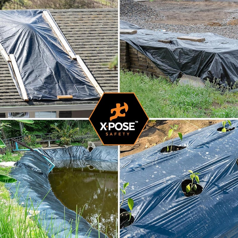 إكسبوز سايفتي غطاء بلاستيكي أسود من Xpose Safety – لفة 20 × 100 قدم – صفيحة بولي ثقيلة 3.4 ميل – مقاوم للماء، مقاوم للغبار، حاجز بخار – للاستخدام في البناء، الطلاء، والصناعة - Image 1