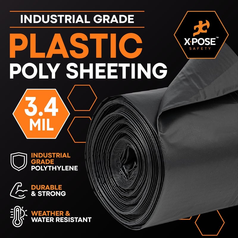 إكسبوز سايفتي غطاء بلاستيكي أسود من Xpose Safety – لفة 20 × 100 قدم – صفيحة بولي ثقيلة 3.4 ميل – مقاوم للماء، مقاوم للغبار، حاجز بخار – للاستخدام في البناء، الطلاء، والصناعة - Image 2