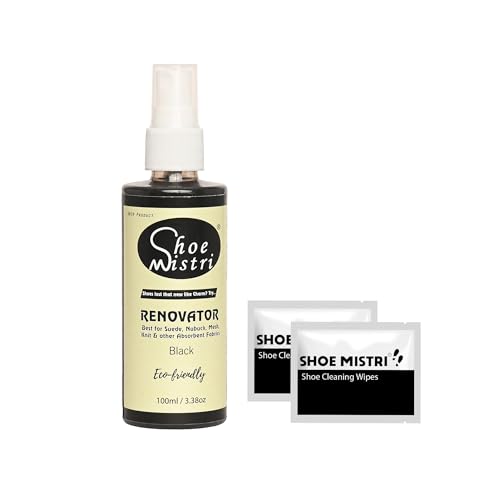 Shoe mistri Shoe Cleaner(2 Wipes) and Black Renovator (Shoe Liquid Polish), Shoe Care Spray, Shoe Dirt & Stain Remover - Suede, Nubuck, Canvas, Knit and most other absorbent Fabrics - 100 Ml - Image 1