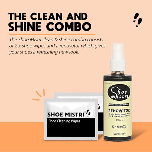 Shoe mistri Shoe Cleaner(2 Wipes) and Black Renovator (Shoe Liquid Polish), Shoe Care Spray, Shoe Dirt & Stain Remover - Suede, Nubuck, Canvas, Knit and most other absorbent Fabrics - 100 Ml - Image 2