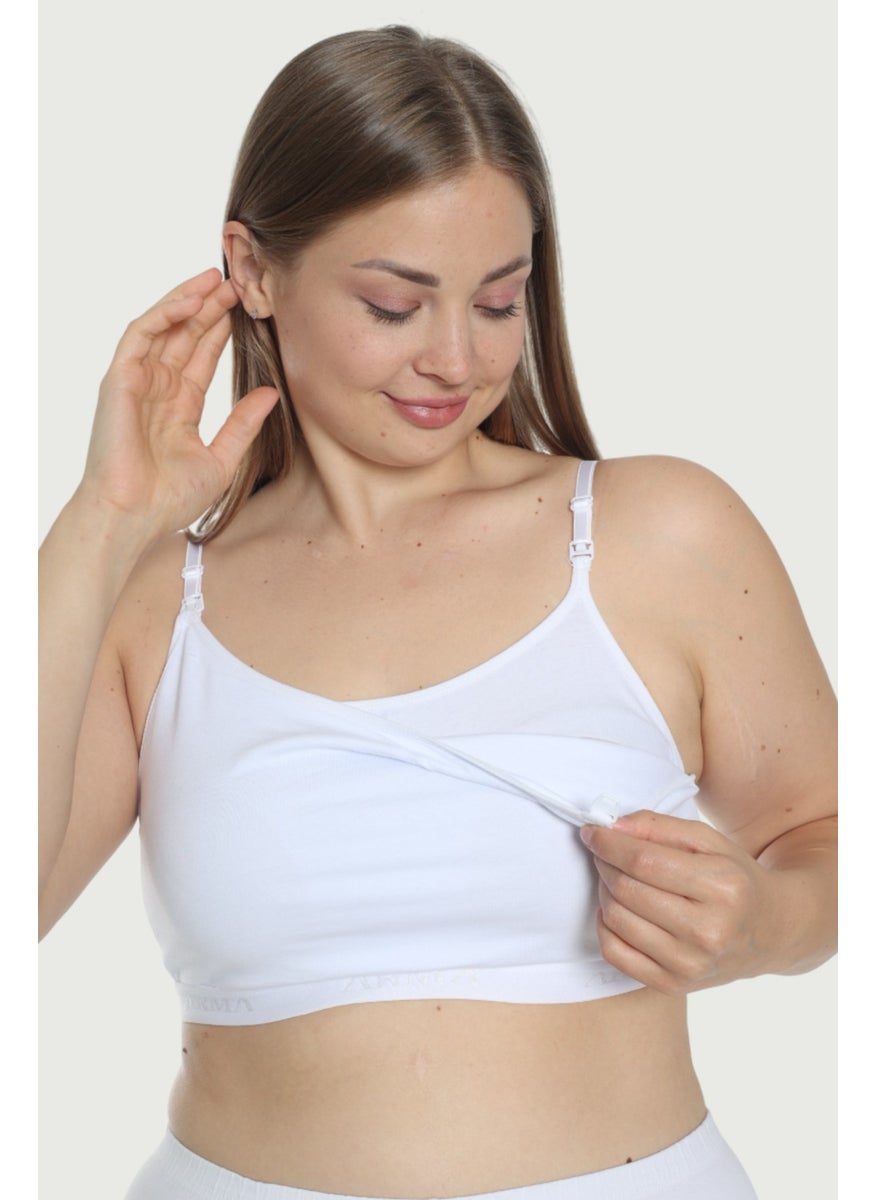Arma Yıldız Women's Breastfeeding Half Undershirt Bustier with Rope Straps White Lycra  - Image 1