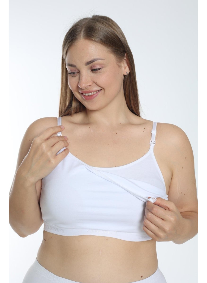 Arma Yıldız Women's Breastfeeding Half Undershirt Bustier with Rope Straps White Lycra  - Image 3