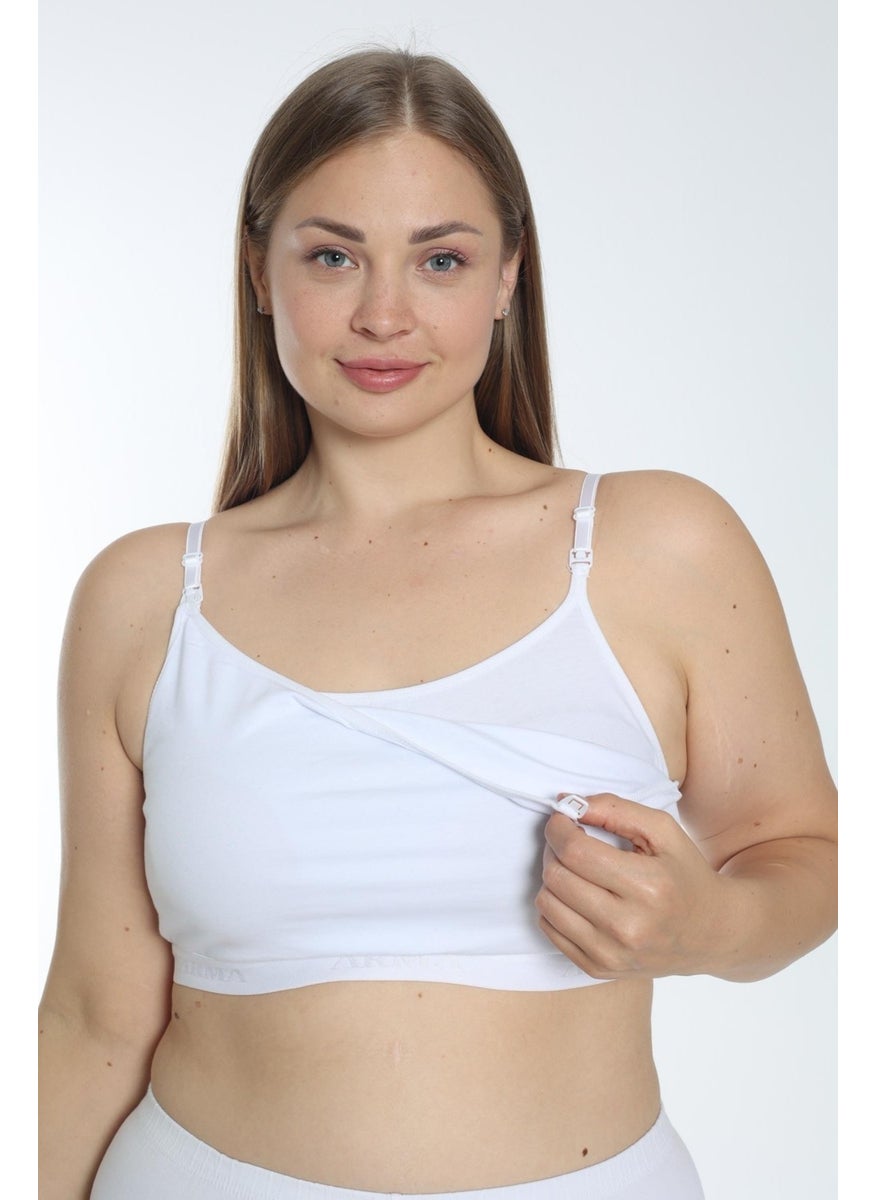 Arma Yıldız Women's Breastfeeding Half Undershirt Bustier with Rope Straps White Lycra  - Image 2