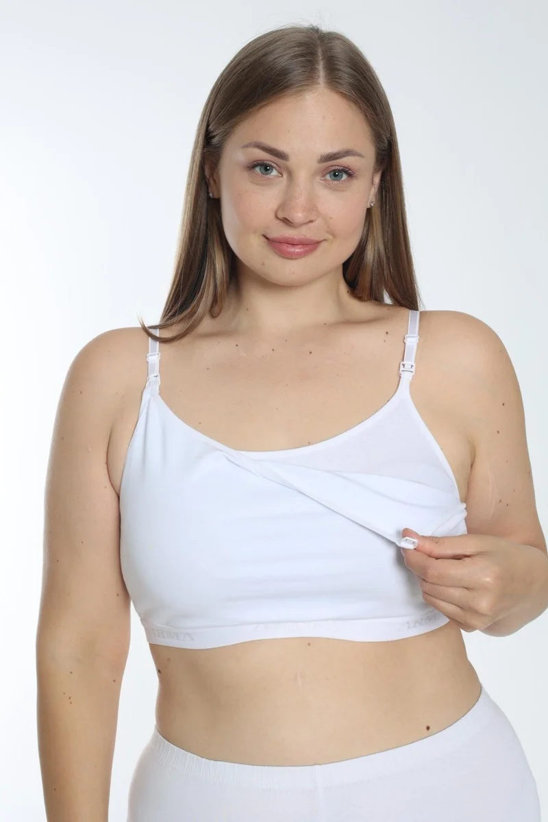 Arma Yıldız Women's Breastfeeding Half Undershirt Bustier with Rope Straps White Lycra