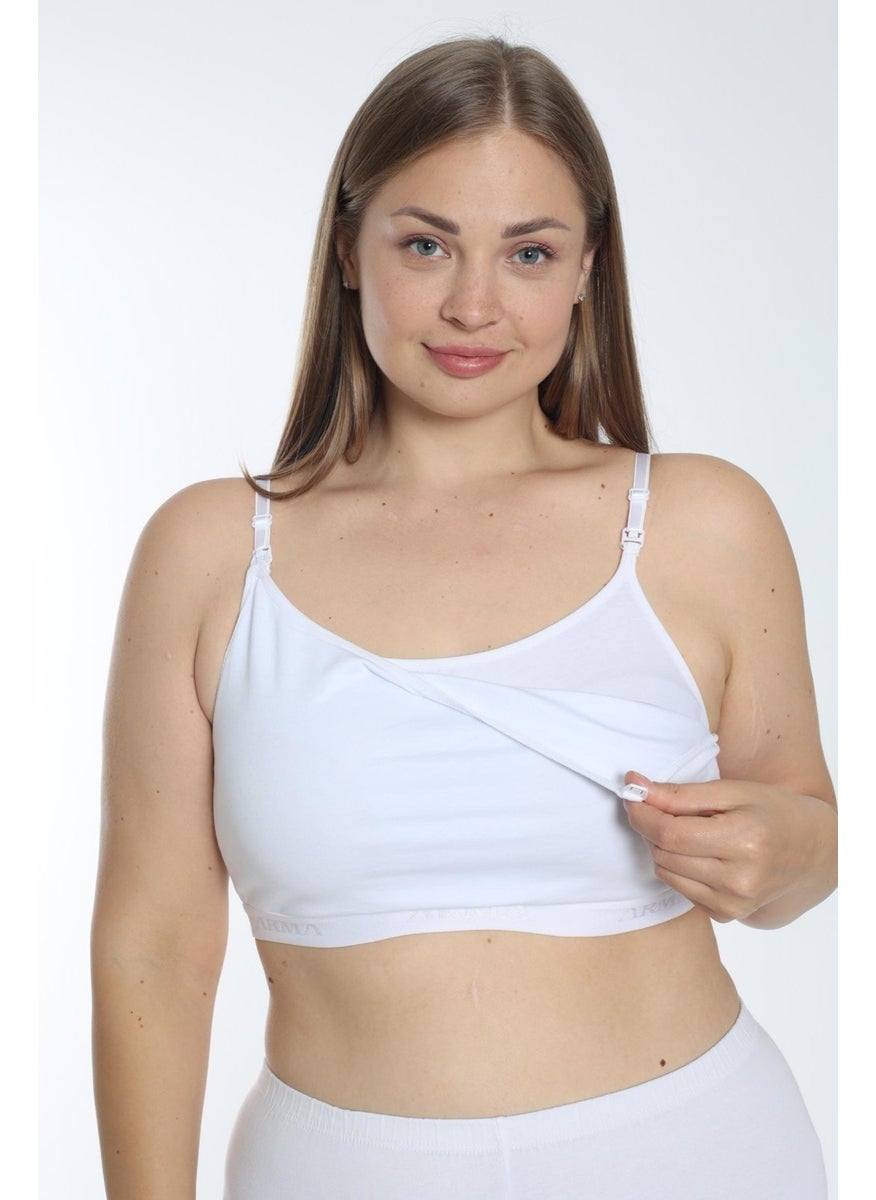 Arma Yıldız Women's Breastfeeding Half Undershirt Bustier with Rope Straps White Lycra  - Image 4