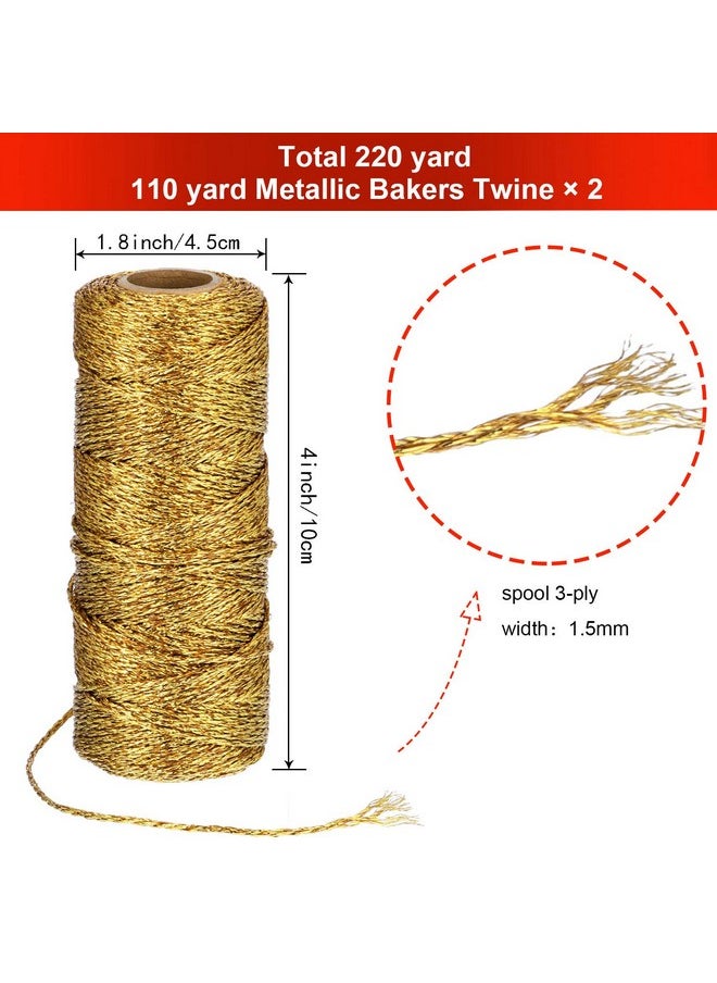 Pangda 2 Rolls Christmas Twine Metallic Bakers Twine 220 Yards Christmas Decorative Wrapping Twine String Craft Twine Present Wrapping Cord For Christmas Diy Crafting Presents (Gold)  - Image 2