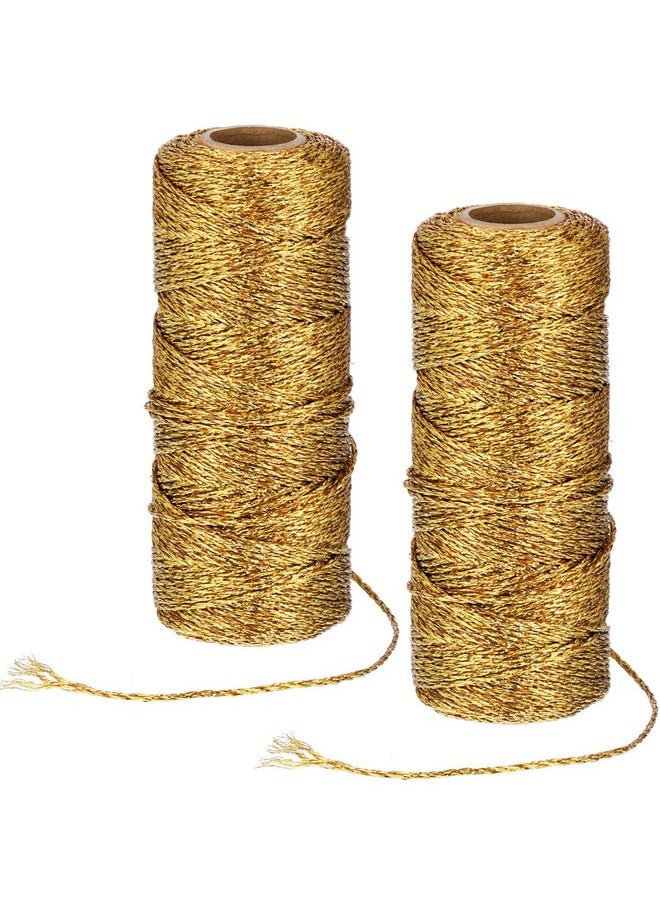 Pangda 2 Rolls Christmas Twine Metallic Bakers Twine 220 Yards Christmas Decorative Wrapping Twine String Craft Twine Present Wrapping Cord For Christmas Diy Crafting Presents (Gold)  - Image 1