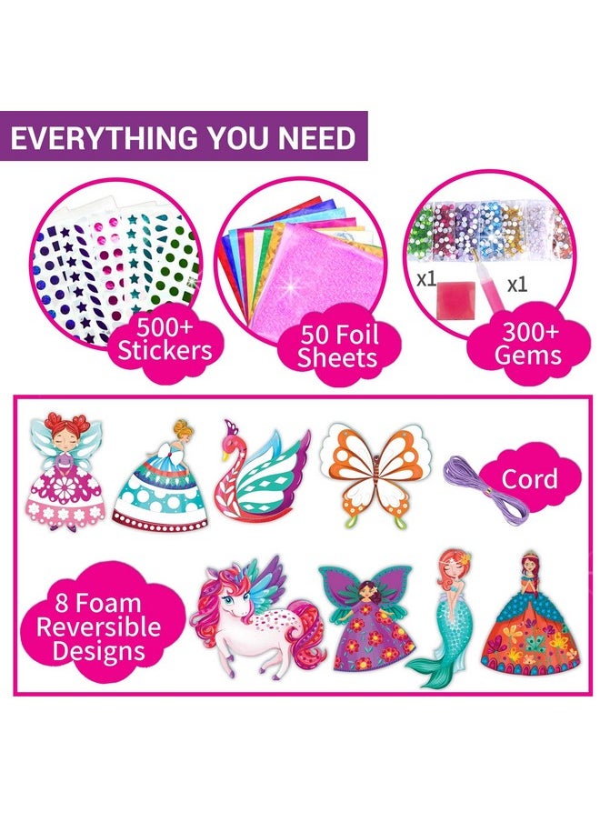 CHALK AND CHUCKLES - Chalk and Chuckles Art and Craft Kit, Sparkle & Shine Unicorn & Princess, Mess-Free Foil Art and Diamond Painting Set, Birthday Gift for Girls Ages 4,5,6,7,8,9 DIY Toys for Kids - Image 1