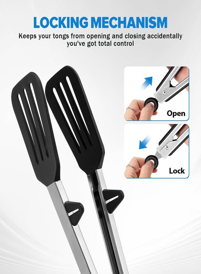 DaiRen Kitchen Tongs for Cooking, 12 Inch Non Scratch Silicone Tip for Nonstick Cooking Pans, Food Grade Mini Serving Tongs, Pull Lock, Set of 3, Black - Image 5
