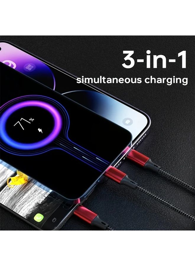 كابل USB C 3 في 1 شحن سريع 100 واط 6 أمبير 0.2 متر أسود مضفر بالنايلون للأجهزة اللوحية - Image 4