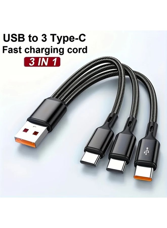 كابل USB C 3 في 1 شحن سريع 100 واط 6 أمبير 0.2 متر أسود مضفر بالنايلون للأجهزة اللوحية - Image 5