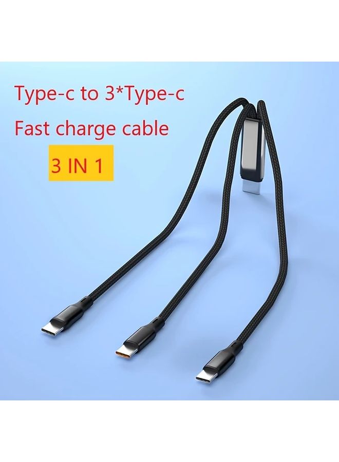 كابل USB C 3 في 1 شحن سريع 100 واط 6 أمبير 0.2 متر أسود مضفر بالنايلون للأجهزة اللوحية - Image 3