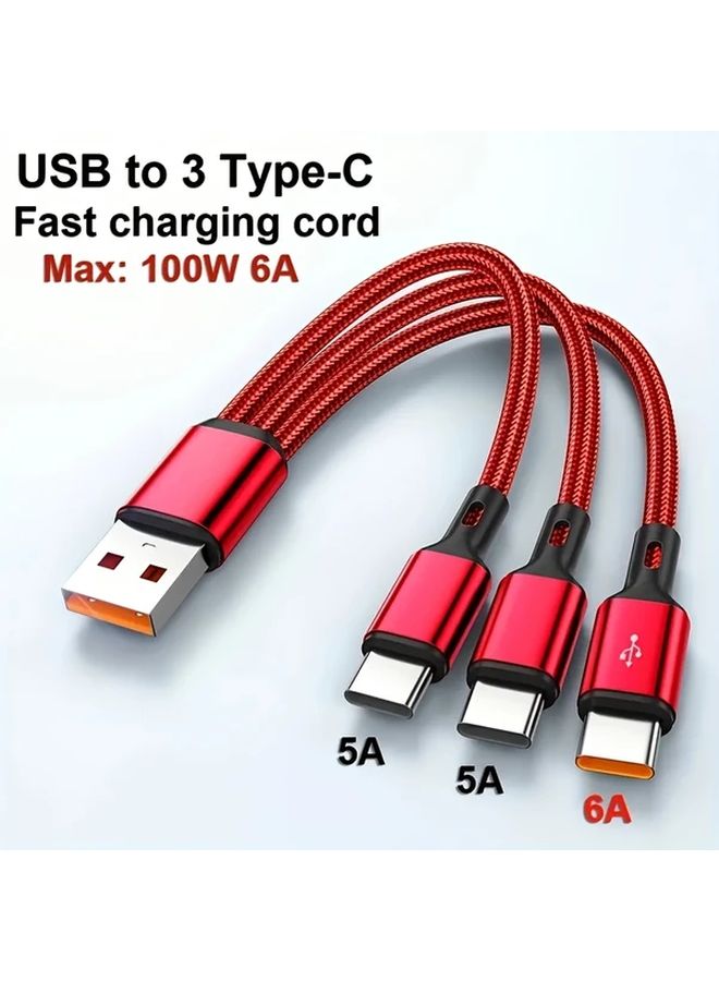 كابل USB C 3 في 1 شحن سريع 100 واط 6 أمبير 0.2 متر أسود مضفر بالنايلون للأجهزة اللوحية - Image 1