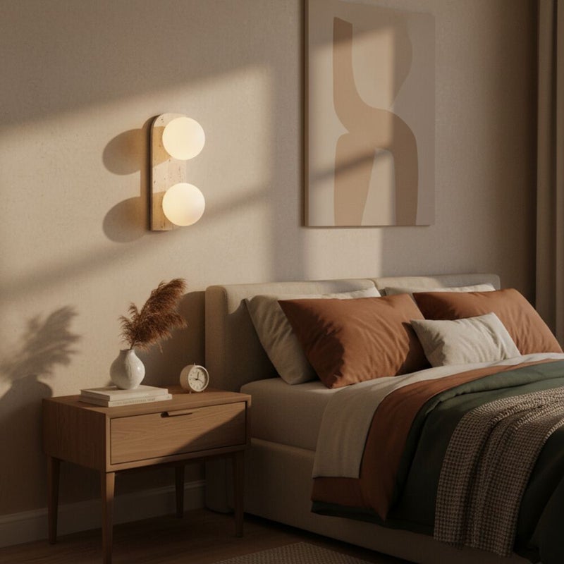 DANUBE HOME Liora Travertine Wall Lamp 2m Adjustable length Contemporary Indoor Wall Lamps Wall Mounted Lanterns G9 Modern Design Indoor Lighting L10xW18xH28cm-White Brown - Image 2