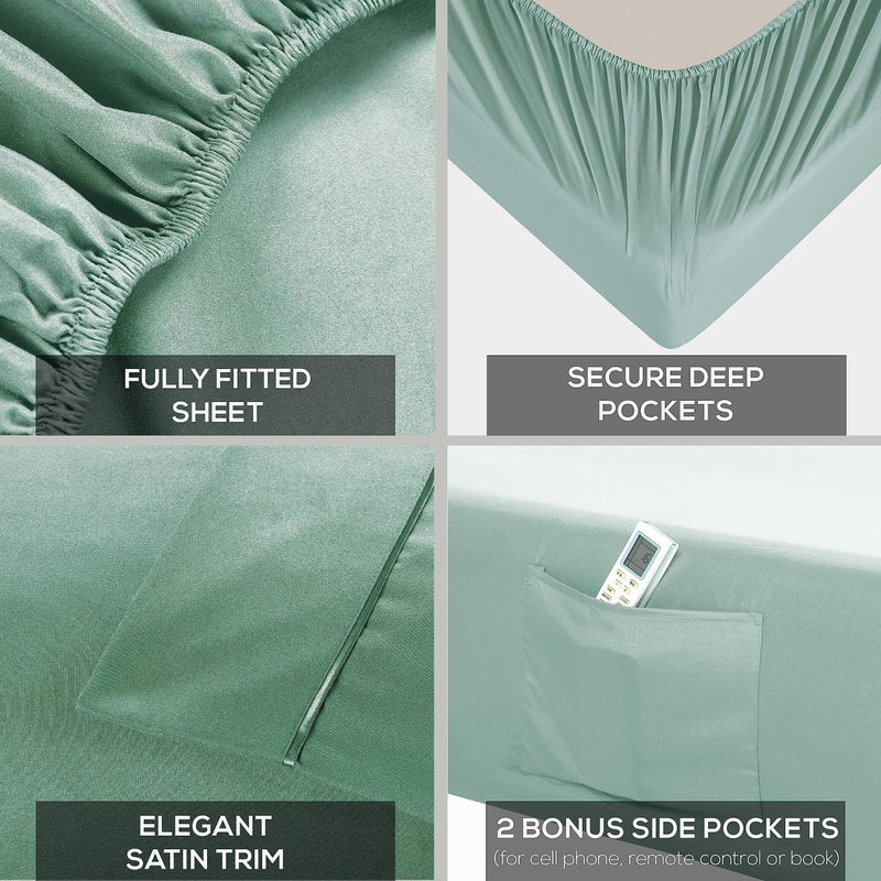 مولر Mueller Luxury 6 قطعة من الألواح ذات 6 قطعة-مجموعة من سلسلة أدوات التبريد والفندق ذات الجودة العميقة للتبريد والتنفس الجيب العميق حتى 16 ""-خفيفة من طوارق خفيفة من طراز Oeko-Tex Teal - Image 4