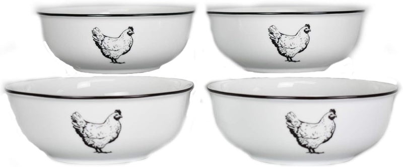 Omniware Country Farm Salad Bowls Set of 4  Rooster Rustic Stoneware Dinnerware Dishwasher Safe CottageInspired Tableware for Everyday Meals  Farmhouse Kitchen Decor