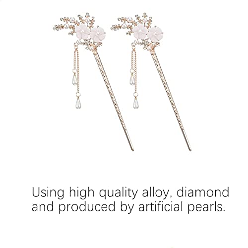 Beetoo 2PC Chinese Tassel Hairpins, Vintage Crystal Pearl Hair Stick Headdress, Pearl Tassel Hair Stick Chinese Style Hairpin for Women - Image 3