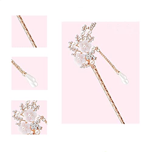 Beetoo 2PC Chinese Tassel Hairpins, Vintage Crystal Pearl Hair Stick Headdress, Pearl Tassel Hair Stick Chinese Style Hairpin for Women - Image 5