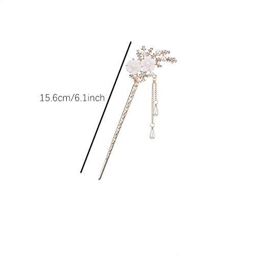Beetoo 2PC Chinese Tassel Hairpins, Vintage Crystal Pearl Hair Stick Headdress, Pearl Tassel Hair Stick Chinese Style Hairpin for Women - Image 2