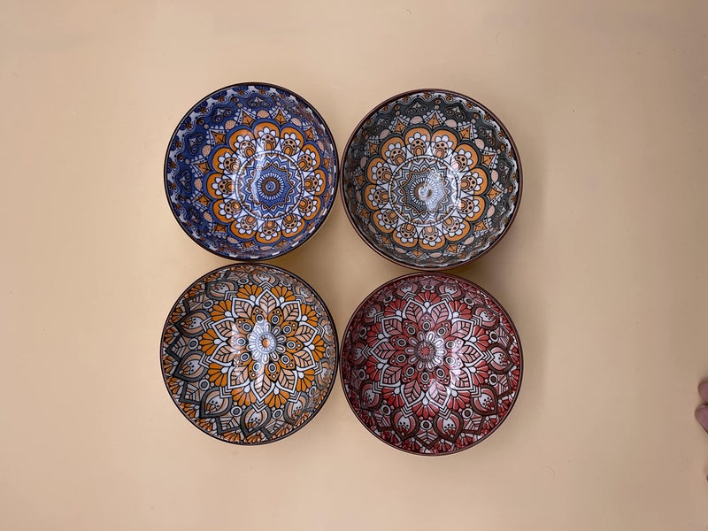 P-Plus International طقم وعاء سيراميك تركي مزخرف P-PLUS INTERNATIONAL مصنوع يدويًا متعدد الألوان صغير (عبوة من 4) - Image 1