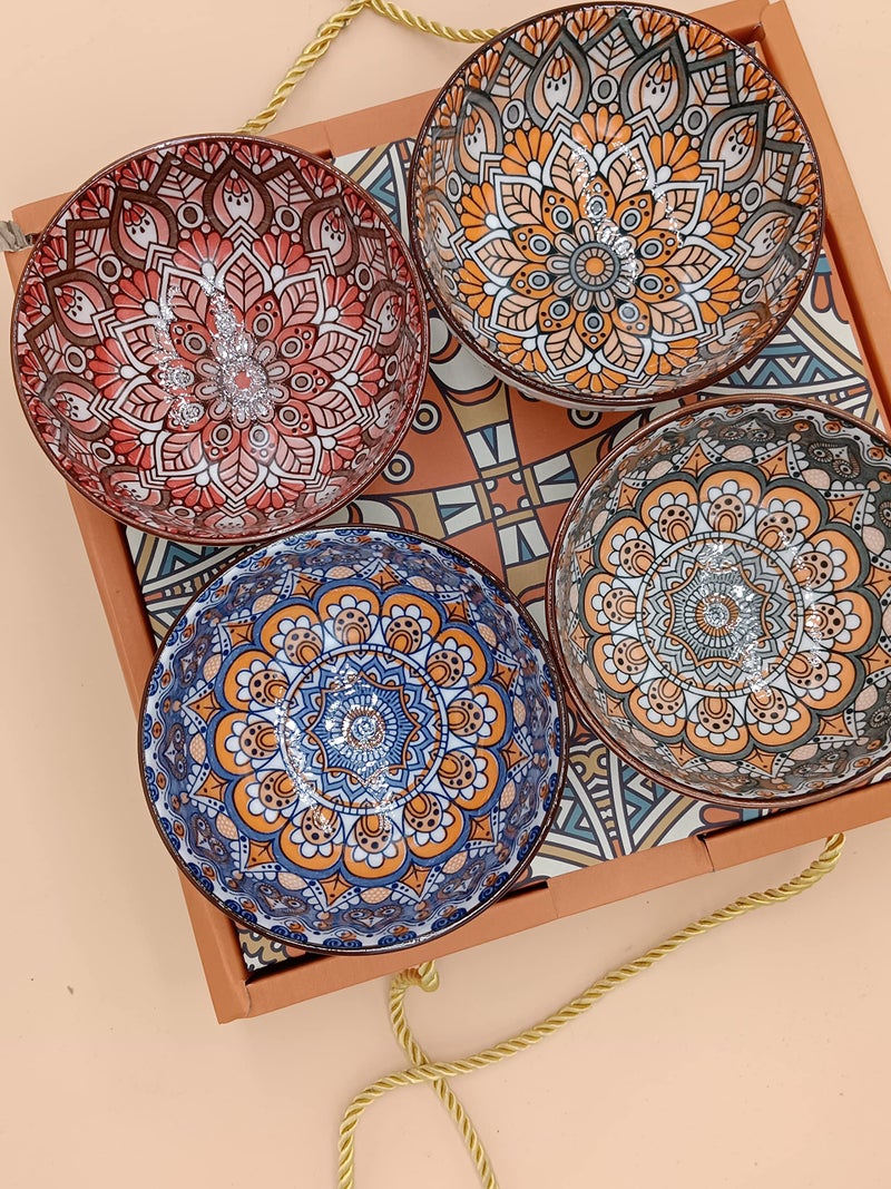 P-Plus International طقم وعاء سيراميك تركي مزخرف P-PLUS INTERNATIONAL مصنوع يدويًا متعدد الألوان صغير (عبوة من 4) - Image 4