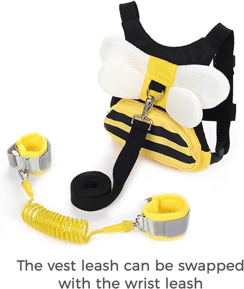 PandaEar حزام أطفال 3 في 1 مع حبال + رابط معصم مضاد للفقدان، حقيبة ظهر أمان للأطفال على شكل نحلة مع حبال للأطفال، حزام مضاد للفقدان للأطفال للبنات والأولاد في الهواء الطلق - Image 2