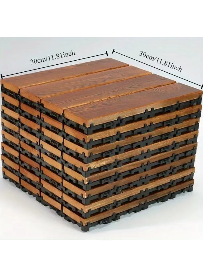 HOME TASTE Wooden Deck Tiles Waterproof Wood Click Deck Board Raised Flooring Squares Hardwood,Click Floor Decking Tile, Waterproof Balcony Flooring, Wooden Parquet Flooring (1 Pcs) - Image 2