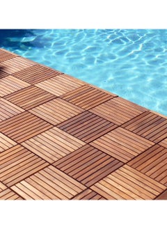 HOME TASTE Wooden Deck Tiles Waterproof Wood Click Deck Board Raised Flooring Squares Hardwood,Click Floor Decking Tile, Waterproof Balcony Flooring, Wooden Parquet Flooring (1 Pcs)  - Image 3