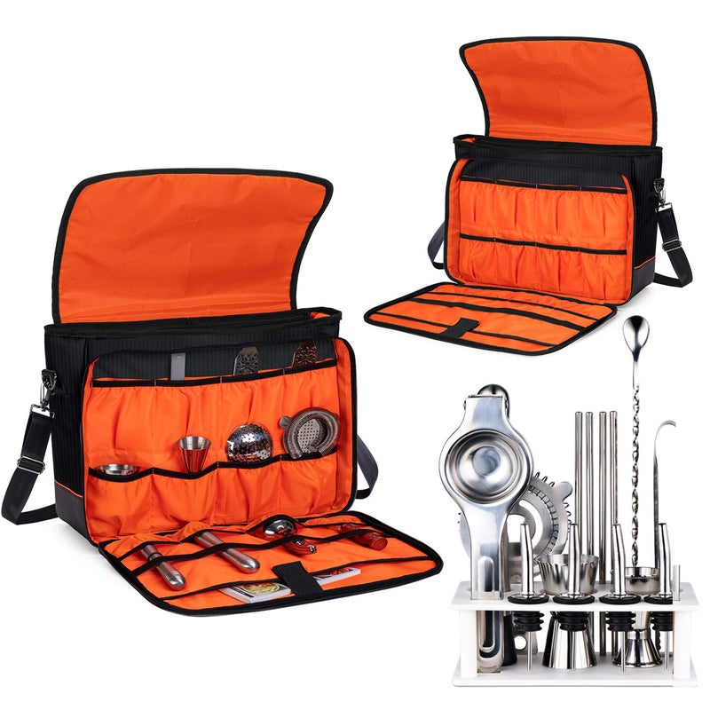 CURMIO Bartender Bag, Travel Bag for Bar Tools Set, Bartender Kits Storage with Padded Compartments for Wine Bottles, for Home Indoor Outdoor Patio Party, Black (Bag ONLY) - Image 2