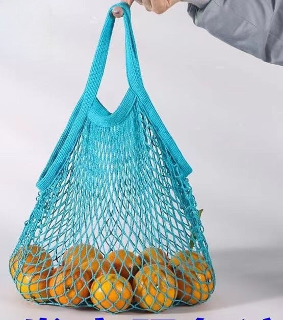 Cotton Mesh Bag for Grocery Beach Toys Light Blue 