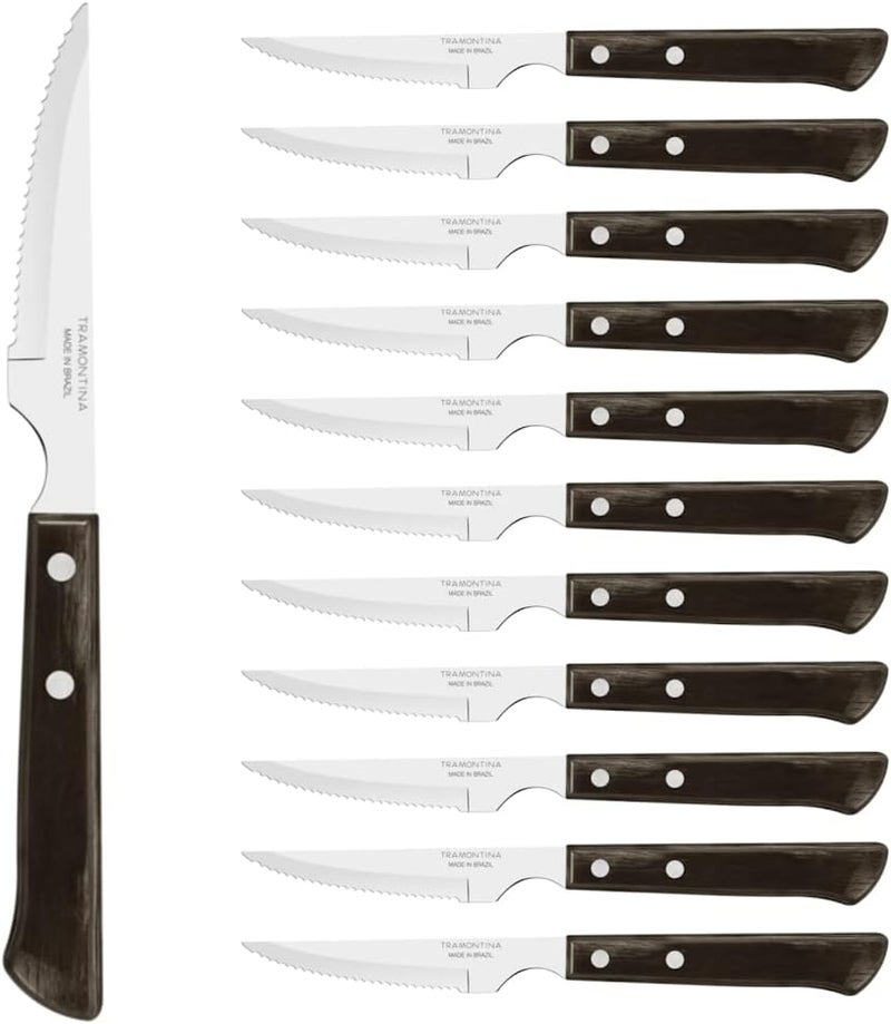 Tramontina Polywood 4" Steak Knife Set - 10 Pieces with Stainless Steel Blades and Brown Treated Wood Handles - Image 1