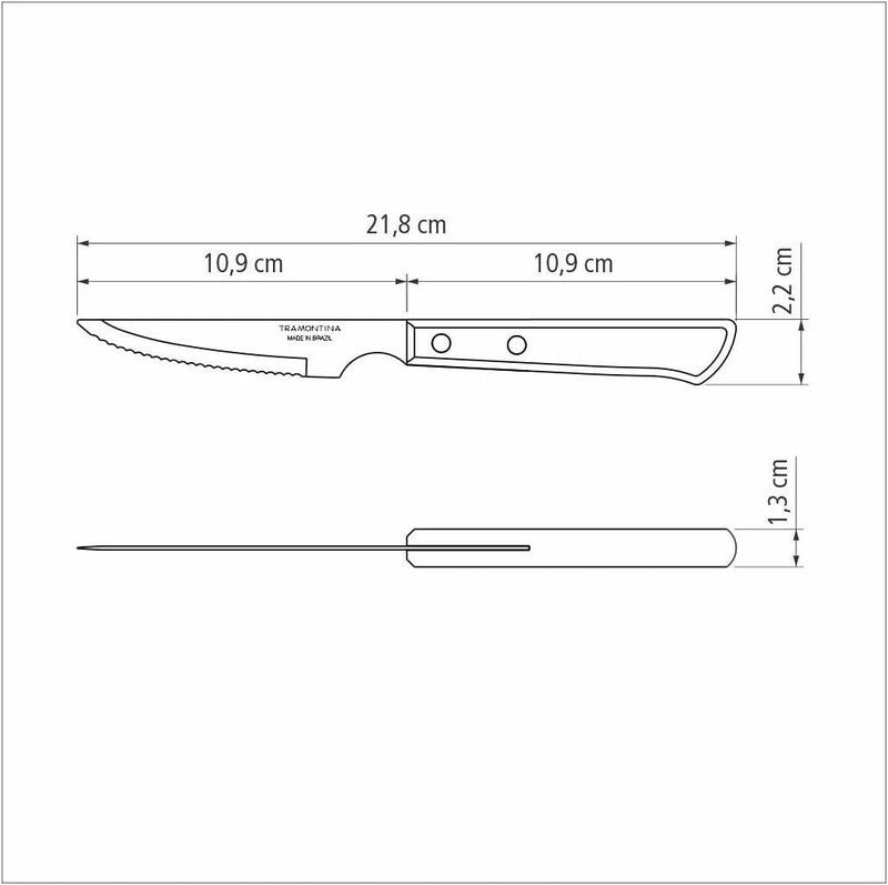 Tramontina Polywood 4" Steak Knife Set - 10 Pieces with Stainless Steel Blades and Brown Treated Wood Handles - Image 4