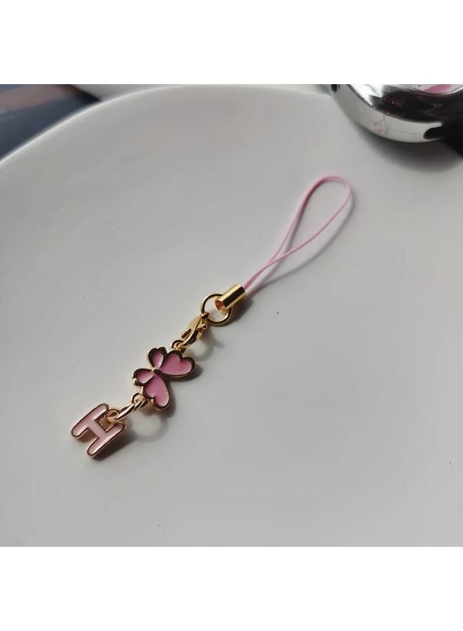 Pink Butterfly Letter Phone Case With Lanyard 26 Capital Letters Pendant Holiday Birthday Gift - Image 1