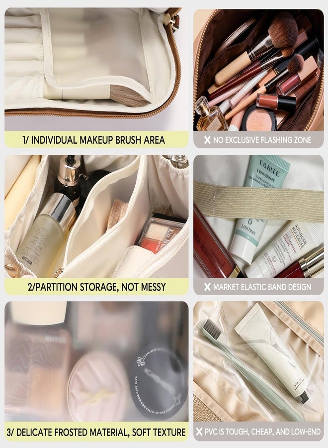 GIVLEFLY Makeup Bag for Women, Large Cosmetic Bag, Travel Toiletry Bag, Waterproof Nylon Organizer with Microfiber Leather, Flat Open for Skincare & Brushes - Image 4