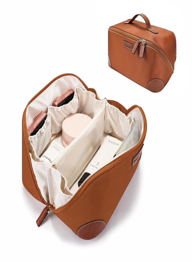 GIVLEFLY Makeup Bag for Women, Large Cosmetic Bag, Travel Toiletry Bag, Waterproof Nylon Organizer with Microfiber Leather, Flat Open for Skincare & Brushes - Image 1