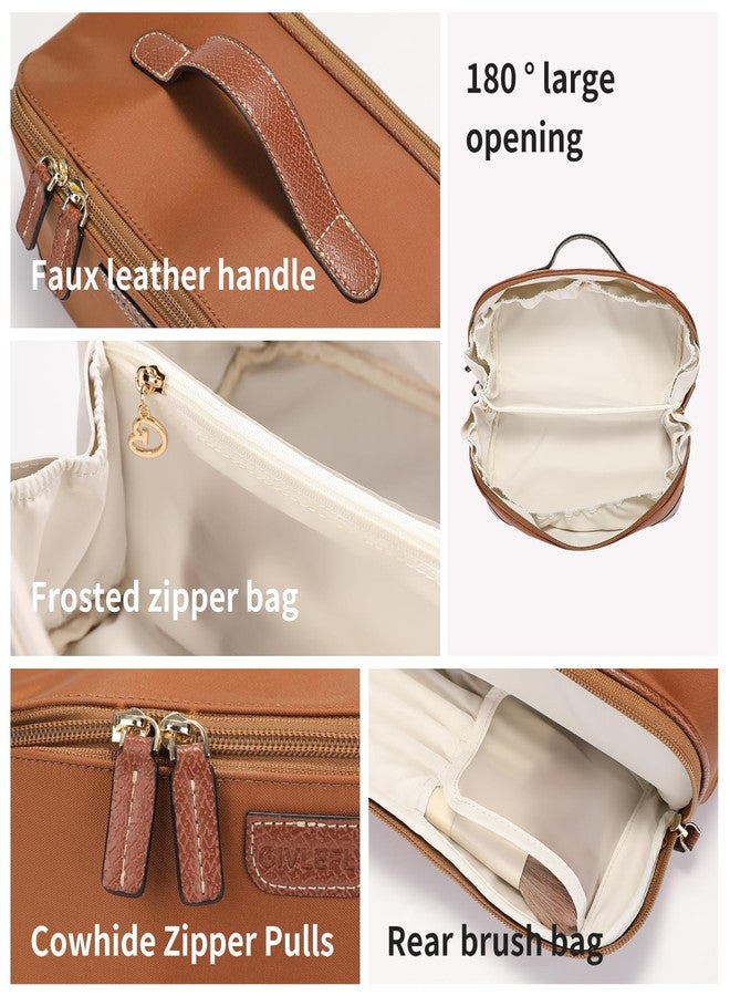 GIVLEFLY Makeup Bag for Women, Large Cosmetic Bag, Travel Toiletry Bag, Waterproof Nylon Organizer with Microfiber Leather, Flat Open for Skincare & Brushes - Image 5