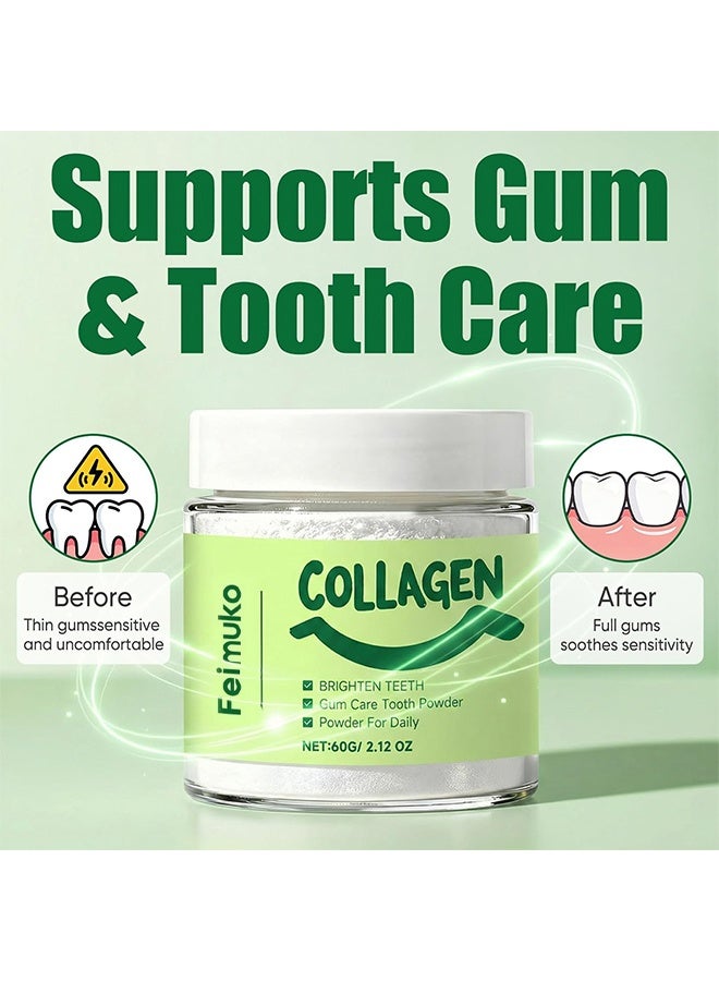 Feimuko Collagen Gum Care Tooth Powder， Remineralizing Tooth Powder for Enamel Support, Daily Oral Care, Breath Freshener  60g - Image 2