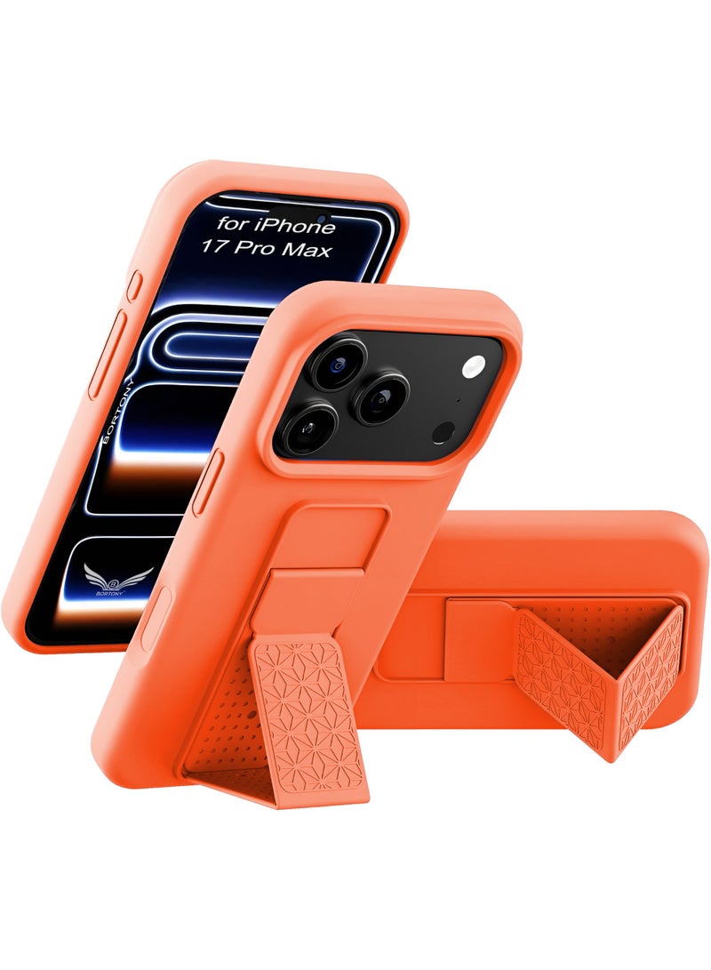 بورتوني حافظة آيفون 17 برو ماكس، غطاء بمسند للأصابع لهاتف آيفون 17 برو ماكس، حافظة هاتف مغناطيسية متعددة المواقف عمودية وأفقية من السيليكون الناعم لهاتف آيفون 17 برو ماكس 6.9 بوصة - Image 1