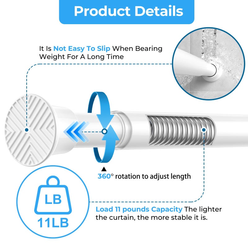 ZipGlo 2pack Tension Curtain Rod 30 to 62 Inch, White Spring Tension Curtain Rod Adjustable Expandable Curtain Rod No Drilling, Spring Loaded Curtain Rods for Windows, Bedroom, Doorway Door, Closet - Image 3