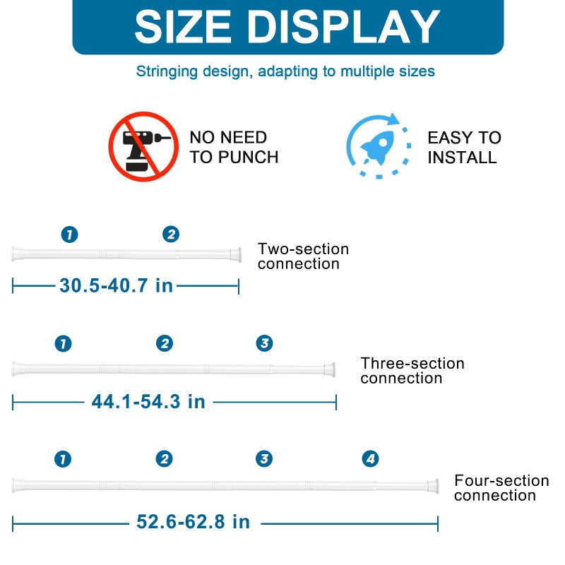 ZipGlo 2pack Tension Curtain Rod 30 to 62 Inch, White Spring Tension Curtain Rod Adjustable Expandable Curtain Rod No Drilling, Spring Loaded Curtain Rods for Windows, Bedroom, Doorway Door, Closet - Image 2